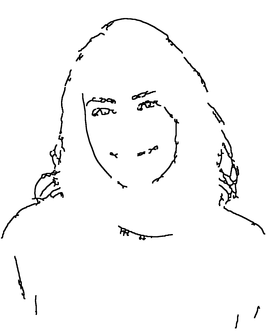 Portrait turned into a coloring page with thick clean outlines